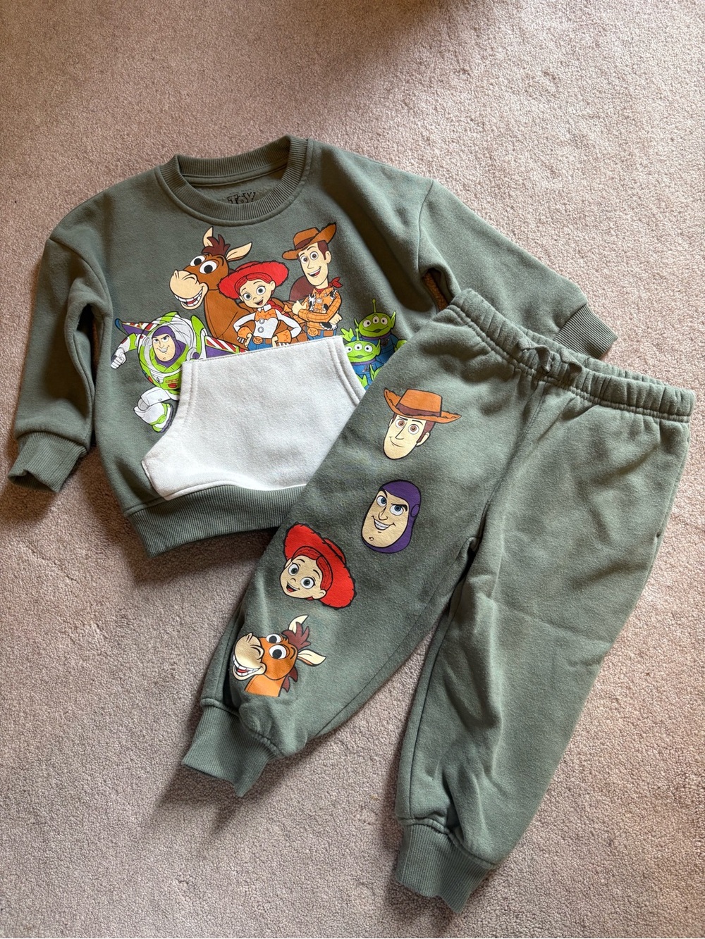 Olive Green Kids Matching Sweatshirt & Joggers Set with Toy Story Characters